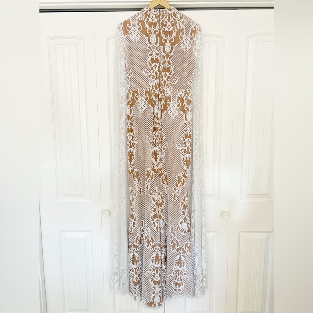 Portia and Scarlett Glitter Lace Mockneck Floor Length Bat Sleeve Evening Dress - Picture 8 of 15